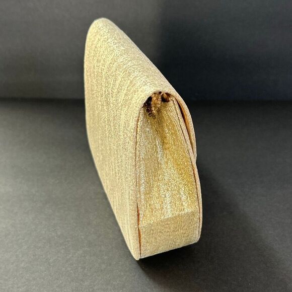 Vtg Gold Metallic Clutch Purse Handbag w/Beaded Shoulder Strap Option - Picture 5 of 12